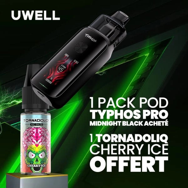 1 Pack Pod Typhos Pro Midnight Black Acheté, 1 Tornadoliq Cherry Ice Offert