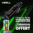 1 Pack Pod Typhos Pro Midnight Black Acheté, 1 Tornadoliq Cherry Ice Offert